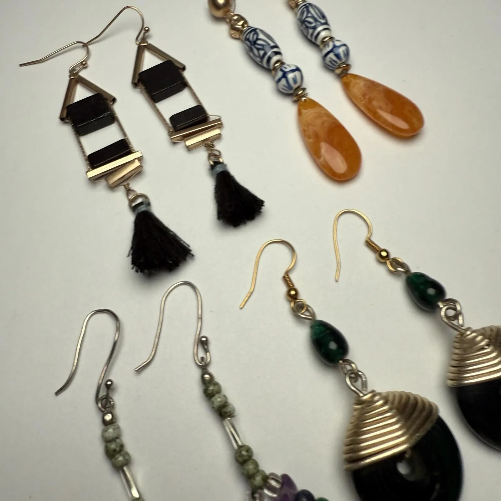 Dangle Drop Pierced Earrings Lot Of 4 Variety Beaded Some Plastic Glass Stone - Image 8