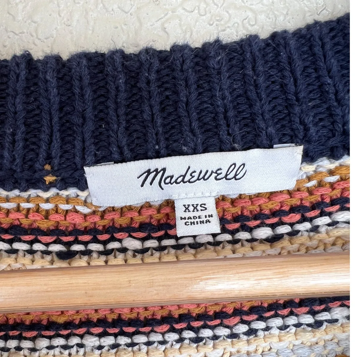 Madewell Arden Striped V-Neck Pullover Sweater XXS Cropped Knit Cotton Sweater - Image 3