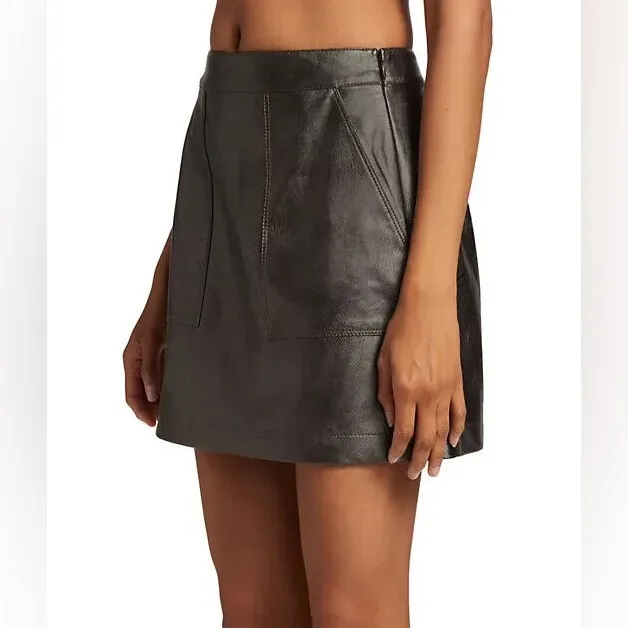 NWT Cinq A Sept Steel Gray Jaycie Mini Skirt Metallic Faux Leather 00 New Black - Image 4