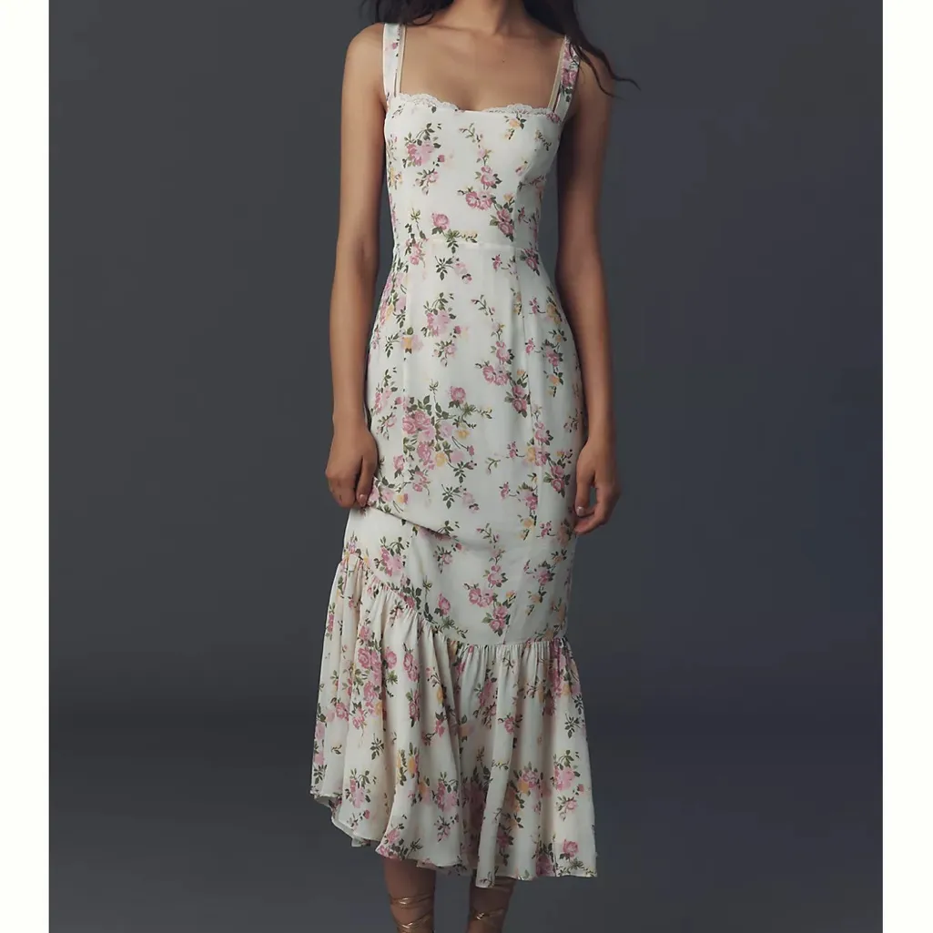 NWT Reformation Irisa Floral Trumpet Dress In Posy Print Sz 12 Pink - Image 12