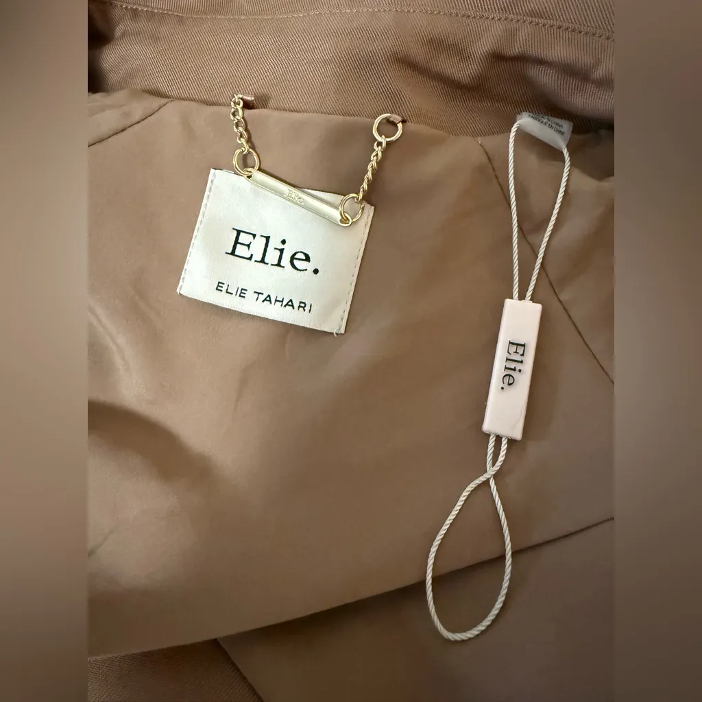 Elie. Elie Tahari Long Trench Coat Open Front Wide Lapel Unlined Brown Small - Image 12