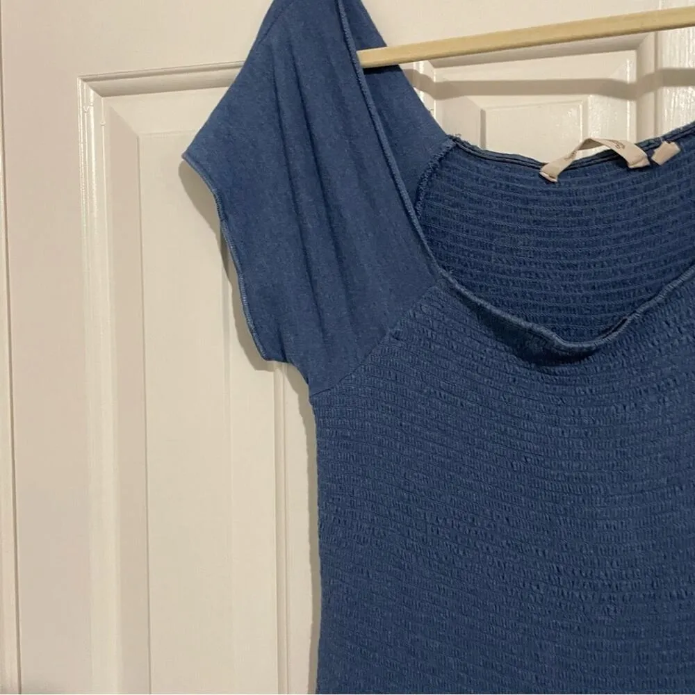 Soft Surroundings Blue Chambray Smocked Wide Leg Cropped Jumpsuit Womens M - Image 7