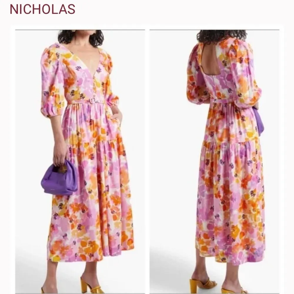 NICHOLAS celie floral dress midi Pink Size 12 - Image 4