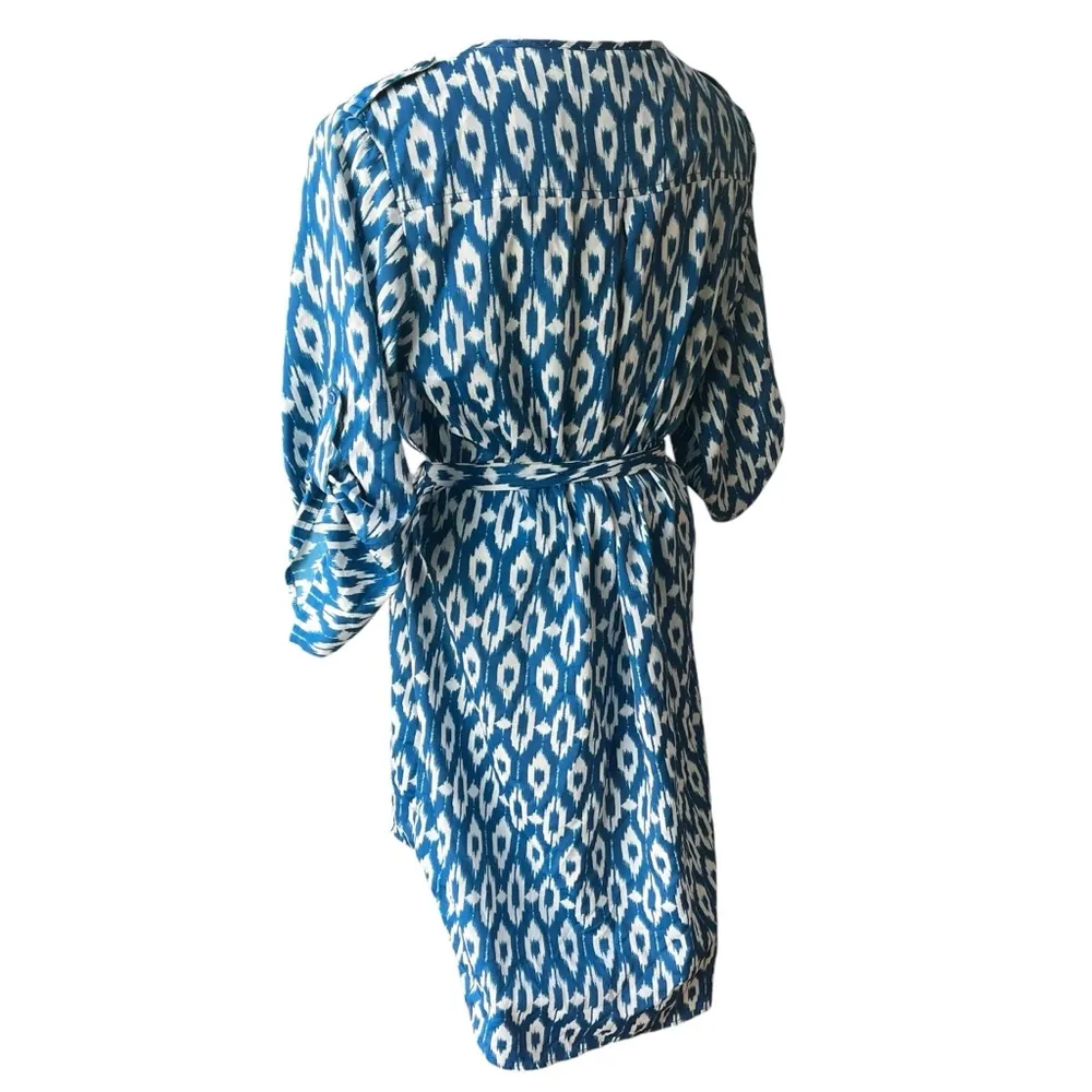 Anthropologie Maeve Frequencies Ikat Turquoise Belted Shirt Dress, Sz L - Image 8