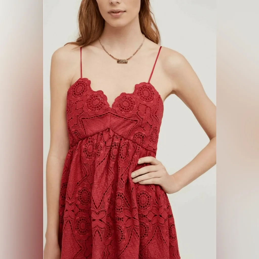 Maeve by Anthropologie Summer Moon Lace‎ Babydoll Dress Red Wine Bordeaux Size 4 - Image 3
