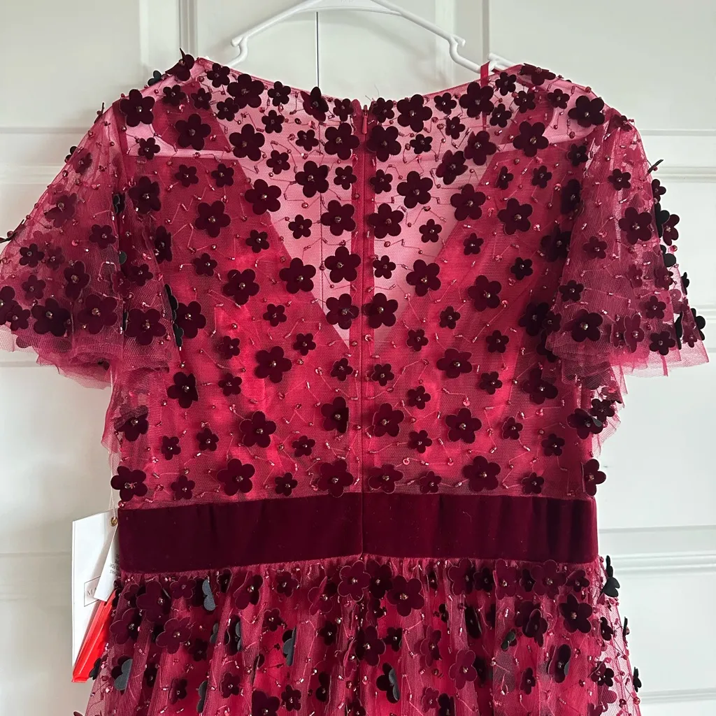 Mac‎ Duggal 67854 Floral Embellished Butterfly Sleeve Velvet Hem Midi Dress NWT - Image 7