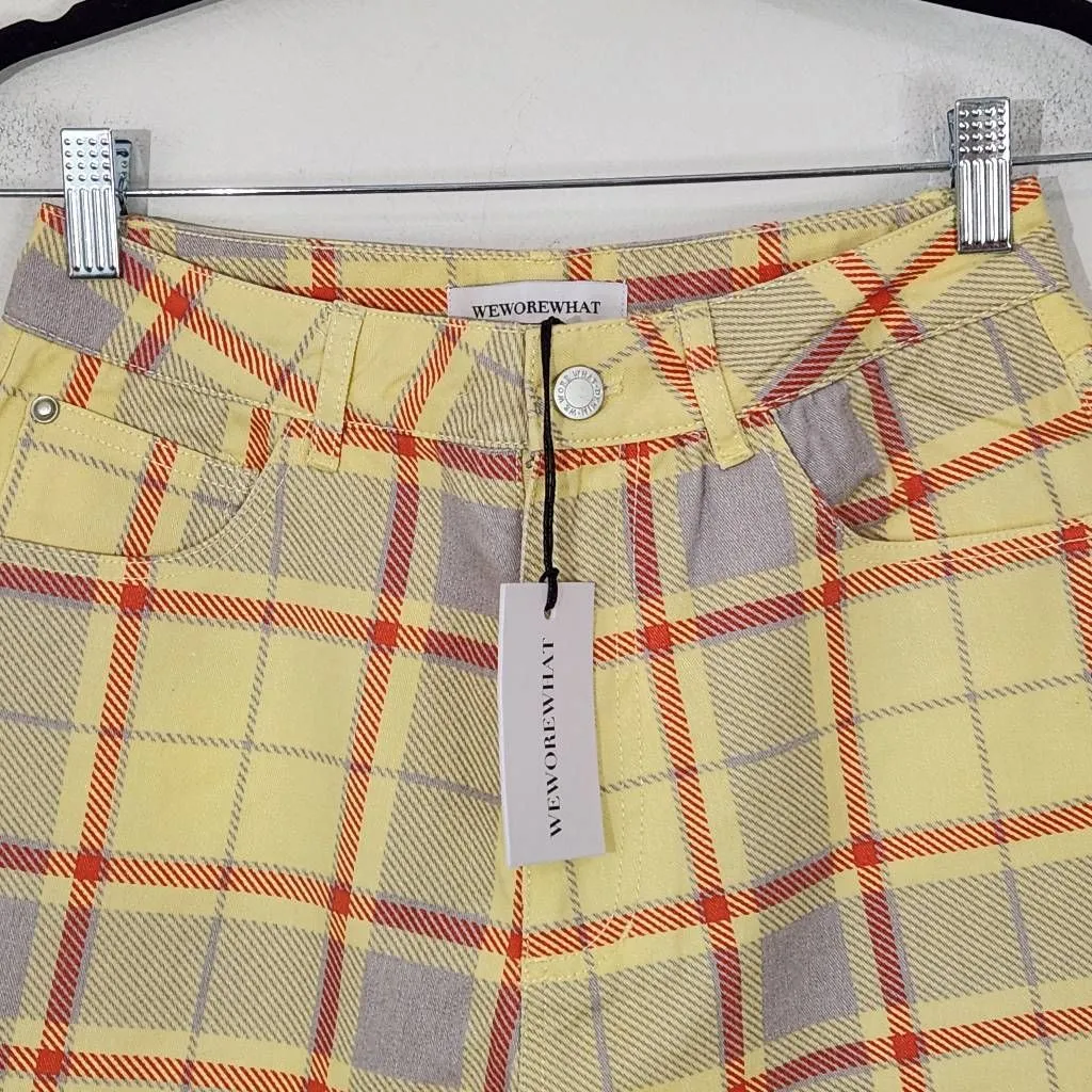 WeWoreWhat Yellow Plaid Shorts NWT Size 26 Plaid High Waist Shorts - Image 3