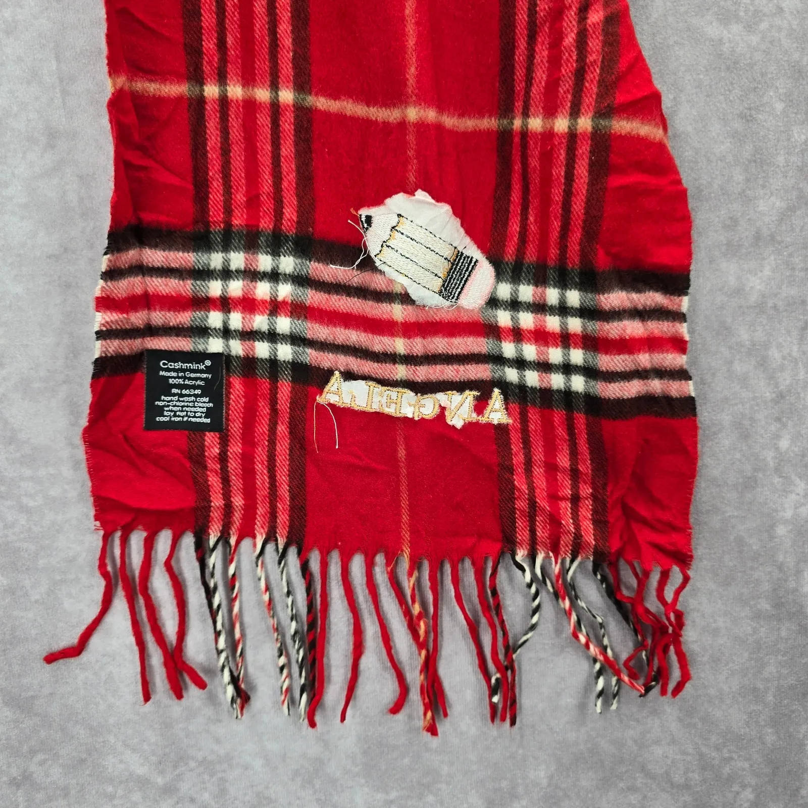 Cashmink Red Plaid Tartan Fringe Wrap Angela Pencil Patch Shawl Scarves Scarf - Image 5