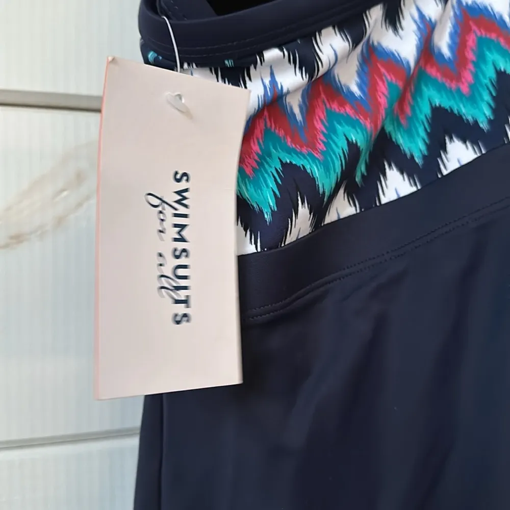 Swimsuits For All Zip Front Tankini Swim Top with Built in Bra 40DD NEW Blue Size undefined - Image 11