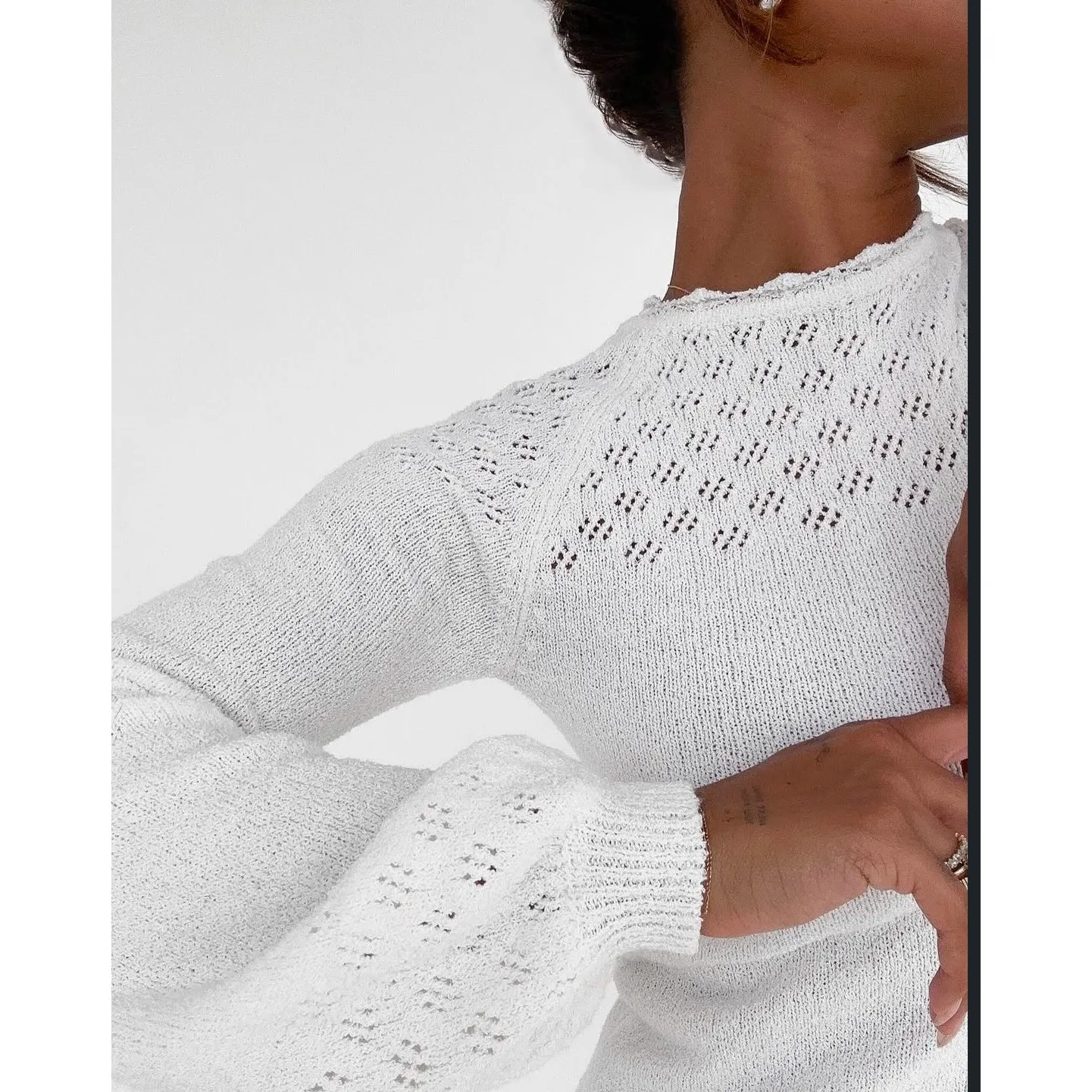 Rumored Vermont Mini Dress White MEDIUM Sweater Soft Girl‎ Bohemian NWT - Image 3