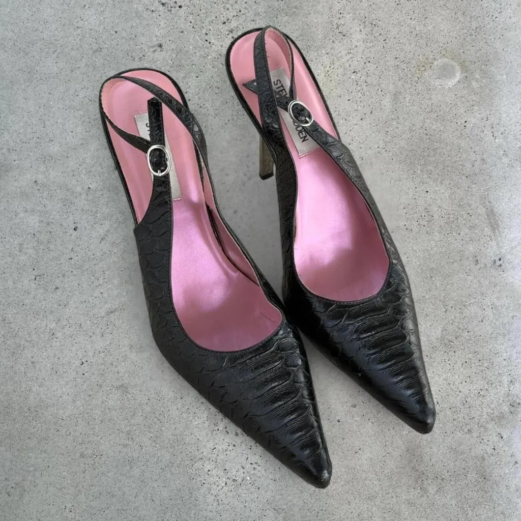 Black croc embossed sling back pumps - Image 7