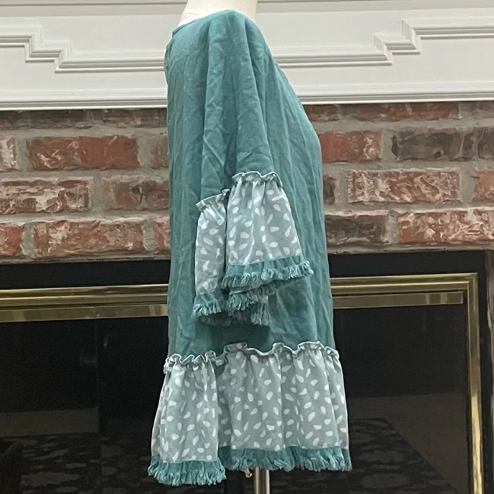 linen-blend green layered ruffled multipatterned top / S / Excellent cond. - Image 7