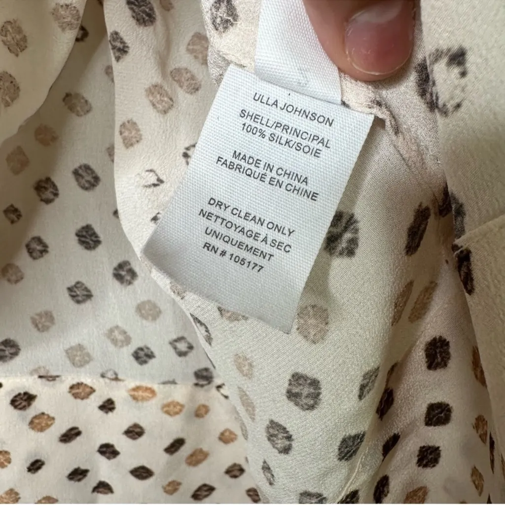 ULLA JOHNSON Women's 2 Djuna Top Safari 100% Silk Short Sleeve Cream Ivory - Image 8