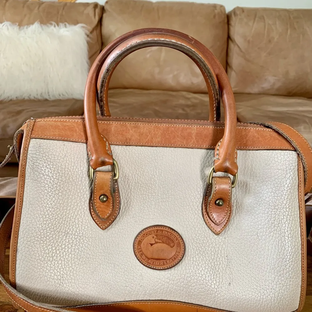 Vintage Dooney & Bourke Leather Brown & White Satchel - Image 13