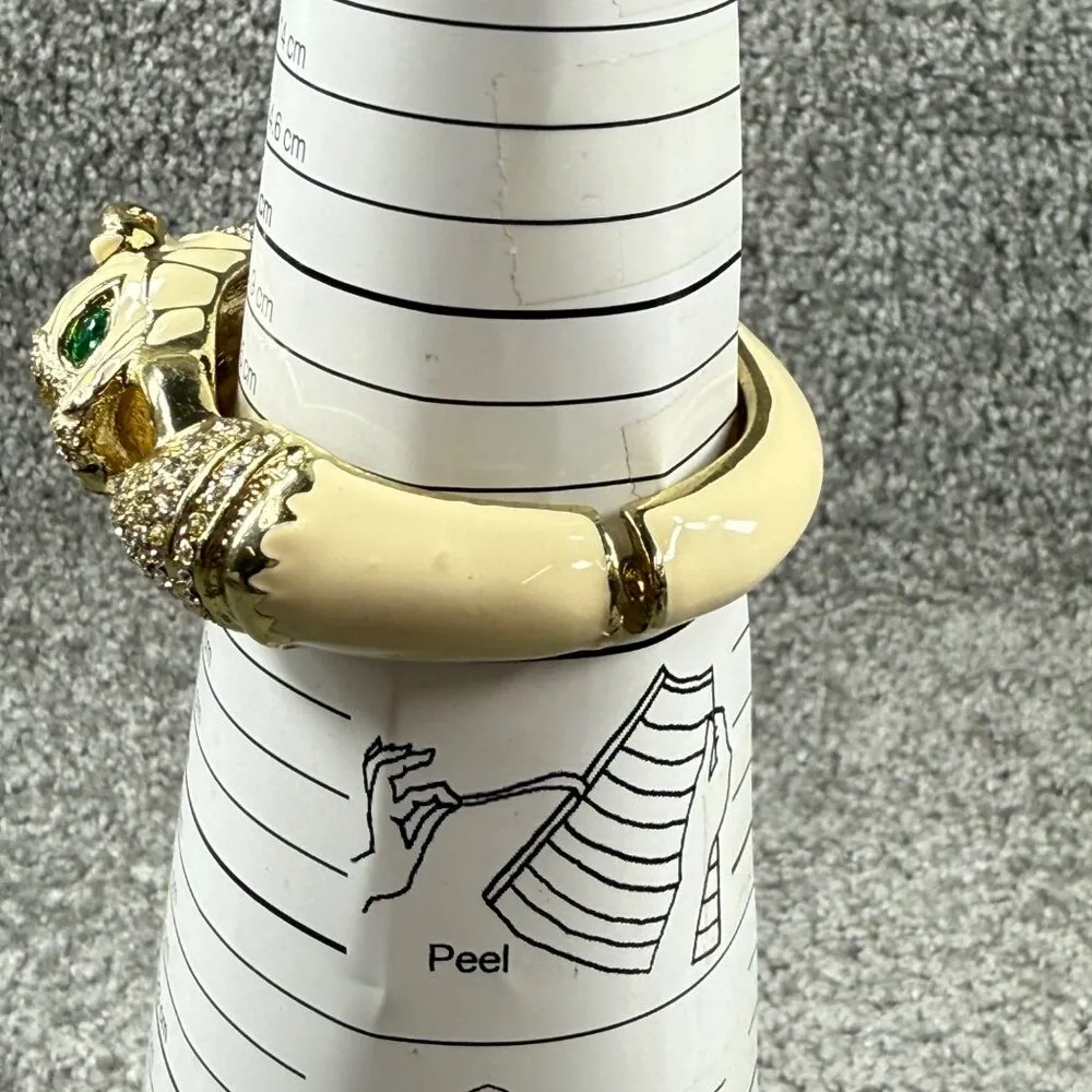 Vintage Jaguar Panther Head Clamper Style Bracelet Green Eyes Rhinestone Enamel - Image 13