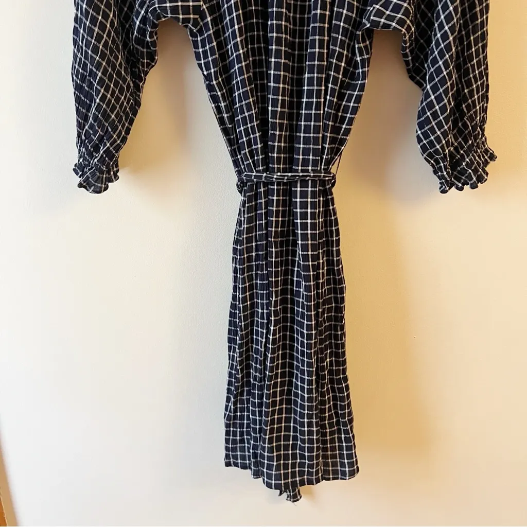 Anthropologie Maeve Sara Smocked Belted Tie-Waist Navy Plaid Shirt Dress XS - Image 10