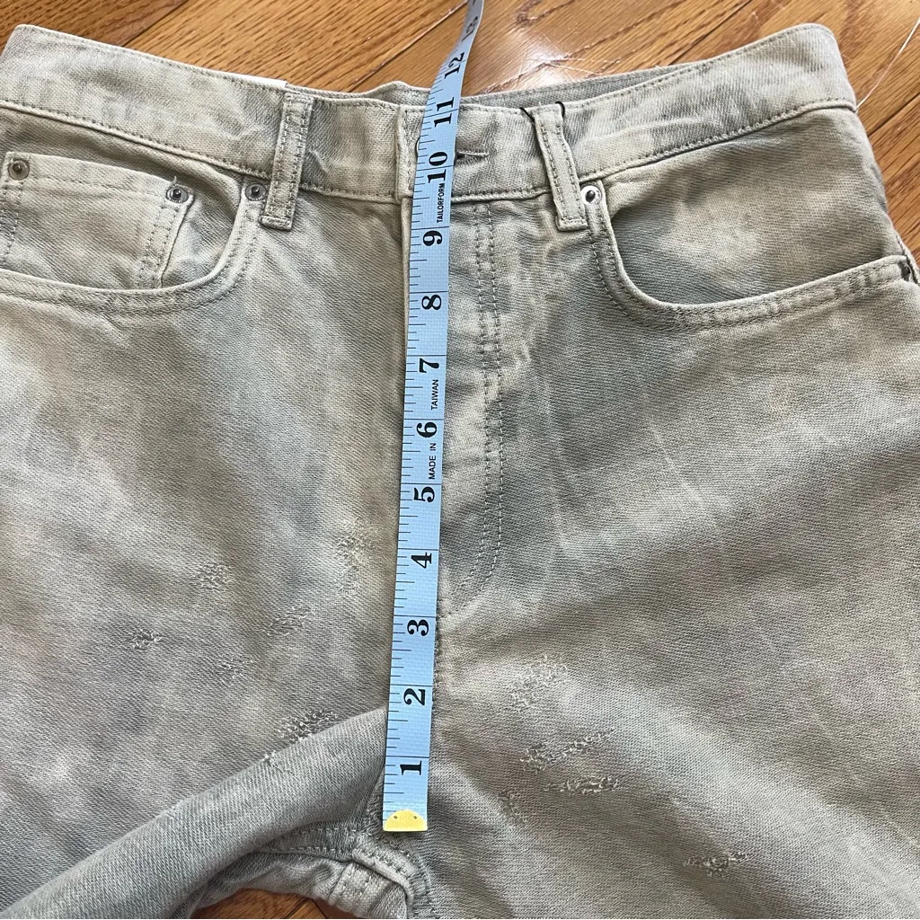 Zara Slim Distressed Jacquard Mid Waist Jeans Khaki Long contemporary soft US 4 - Image 7