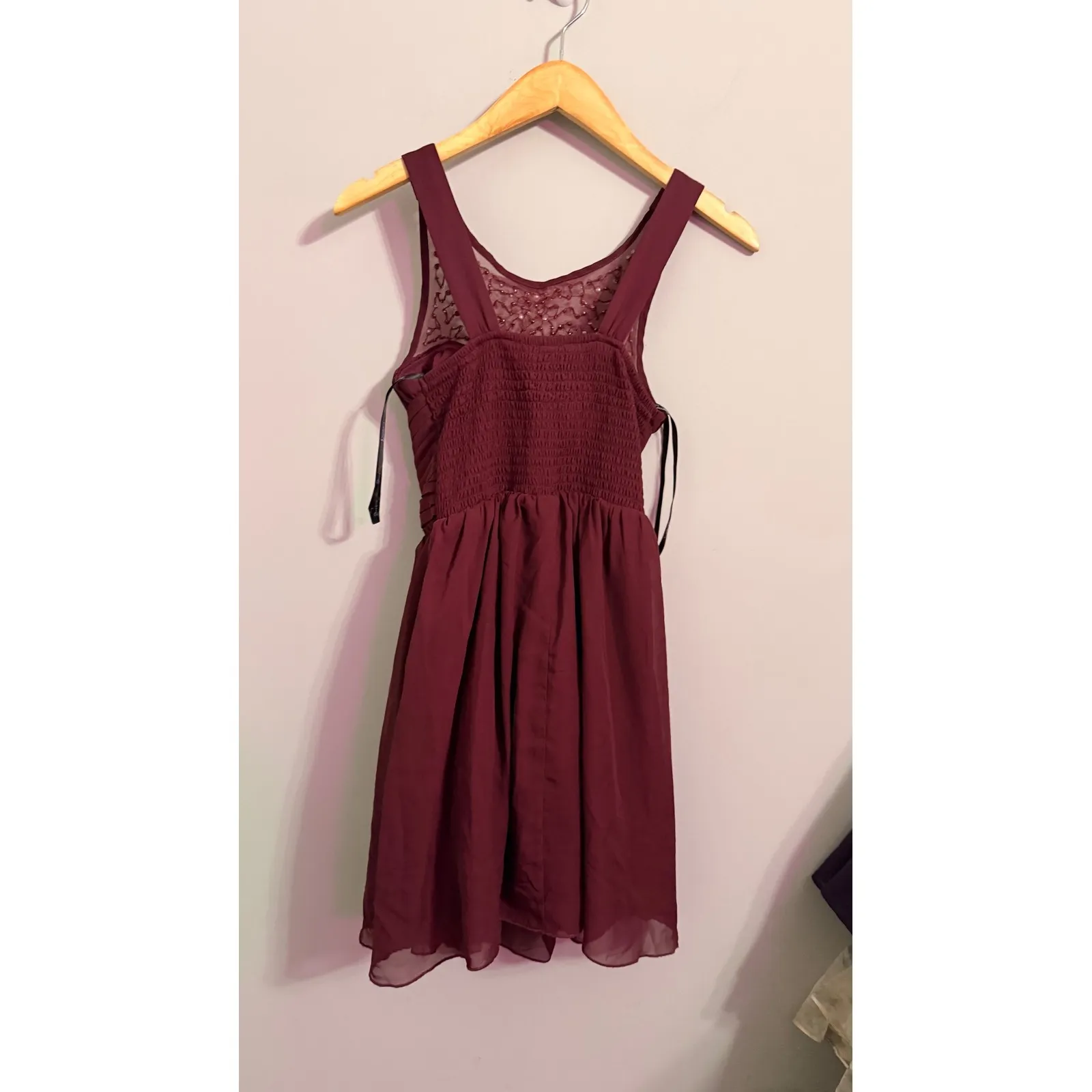 Sparkle & Lace Burgundy Embellished Illusion Neckline Dress Size 3 - Image 4