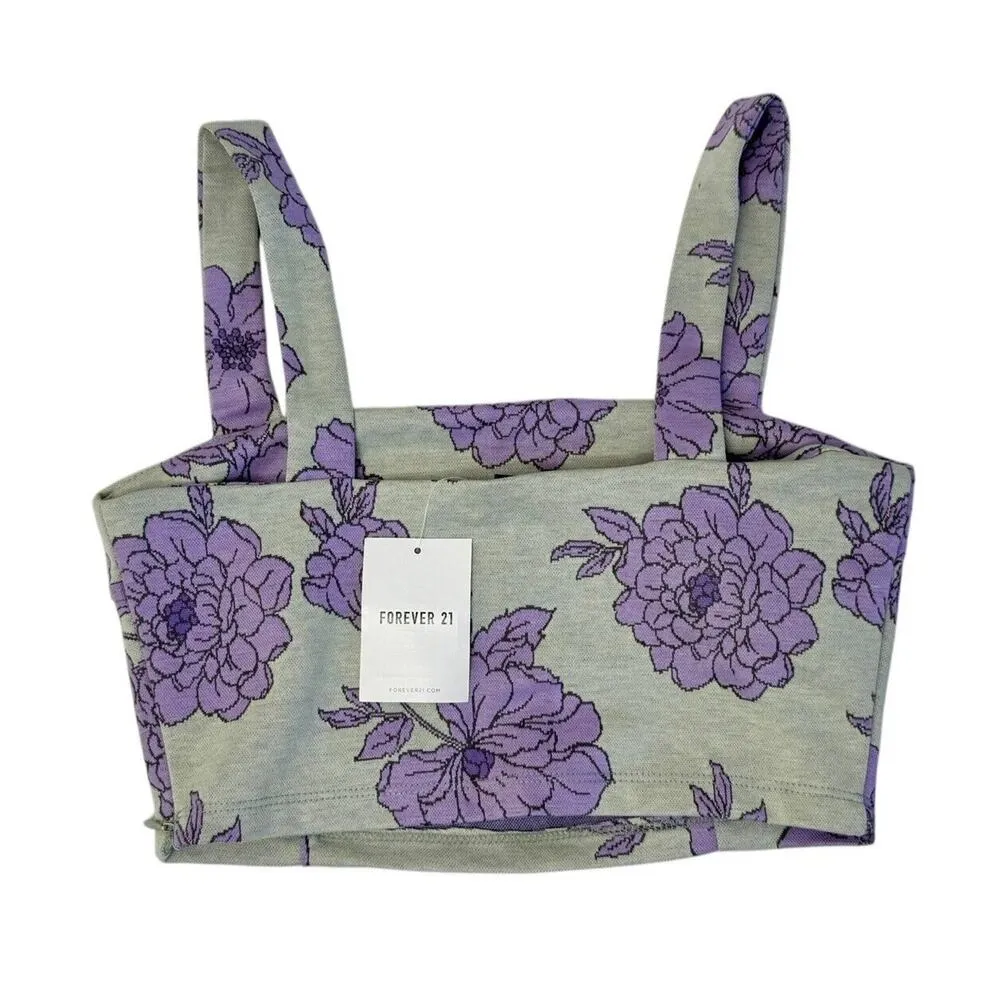 FOREVER 21 Jacquard Floral Mid-Rise Flare Pants Crop Top Matching Summer Set S/M - Image 10