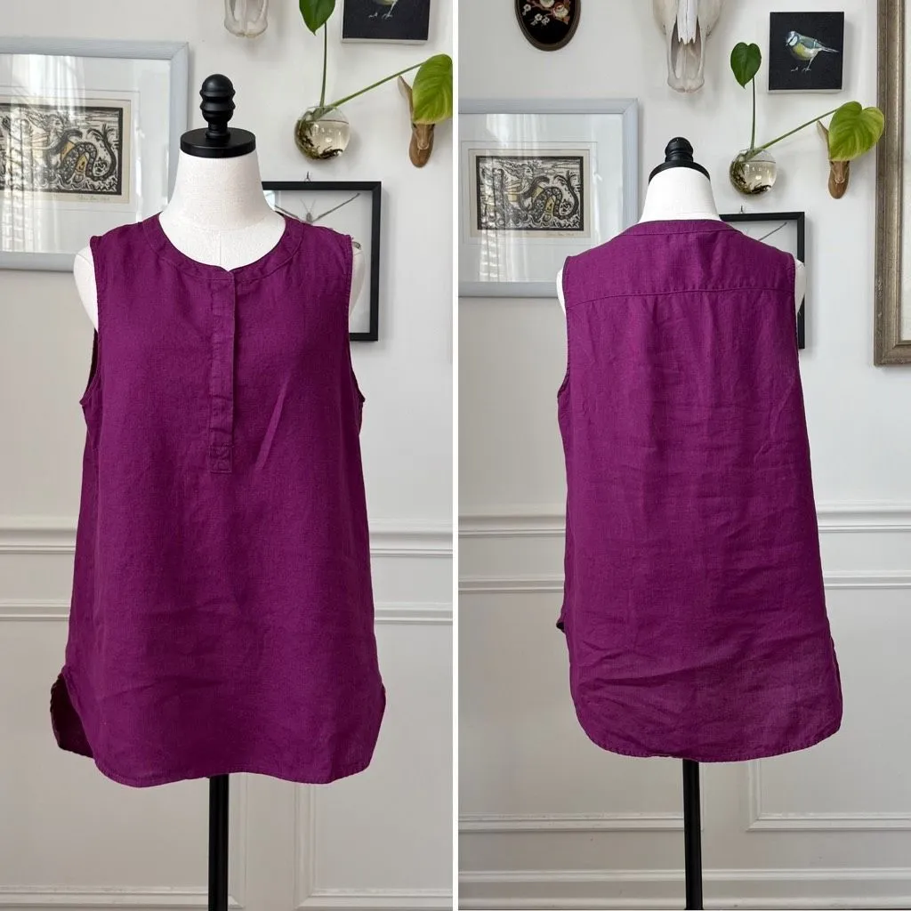 Ellen Tracy 100% Linen Plum Purple Sleeveless Shirt L - Image 2