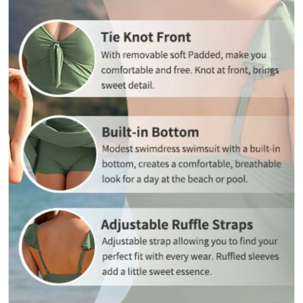 SHEKINI Ruffle Tie Knot Front Ruched Swimdress Size M New With Tags Black Size M - Image 9