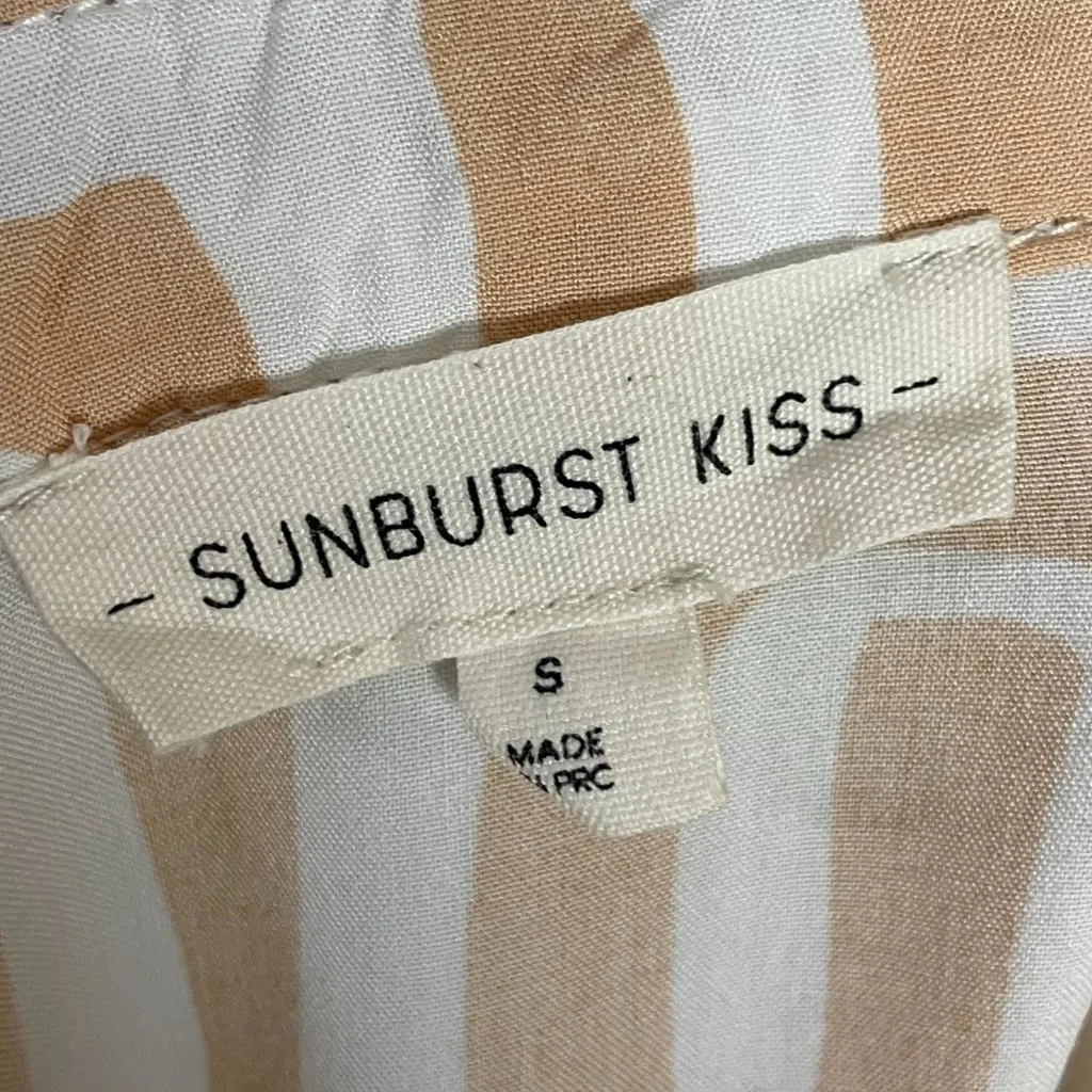 Sunburst Kiss Top Abstract Print Women Size Small White Cream Artsy Blouse Funky - Image 3