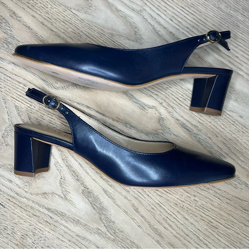 Talbots Kelsey Slingback Pumps Navy Nappa Leather Almond Toe Women’s Size 6.5 - Image 7