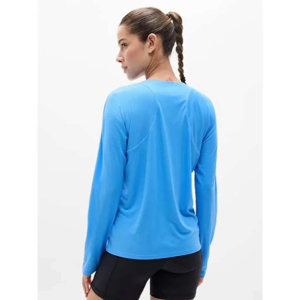 New Athleta L Grid Knit Top Cornflower Blue Long Sleeve Large - Image 5
