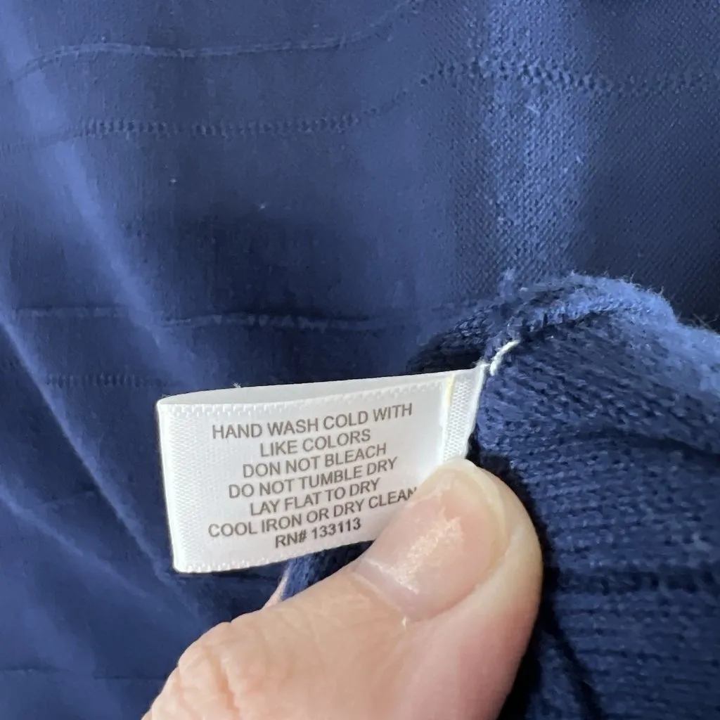 Lisa Todd Exposed Seam Tunic Sweater Crewneck Long Tie Sleeve Cotton‎ Navy Sz L Blue Size L - Image 8