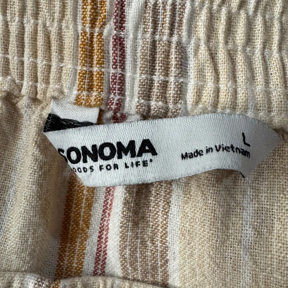 Sonoma Large Linen Blend Midi Skirt Striped Pull-On Pockets Front Slit Buttons - Image 4