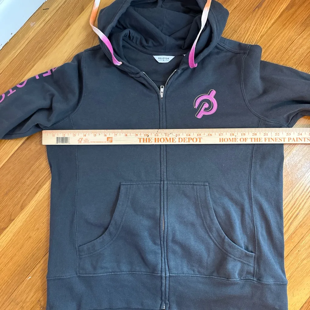 PELOTON ultimate fleece full zip hoodie black charcoal logo tie dye XL EUC - Image 8