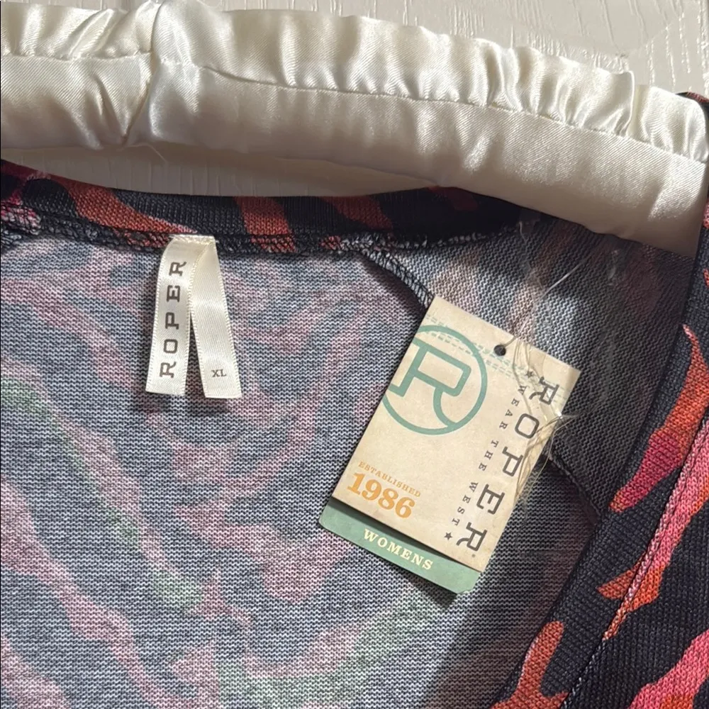 💙 NWT Roper Red Animal Print Long Sleeve Blouse Size XL - Image 3