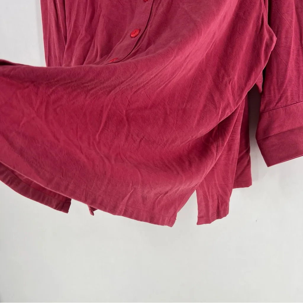 Tianello TENCEL Plus Sized Aida Blouse Button Front Garment Dyed Raspberry 2X Pink - Image 3
