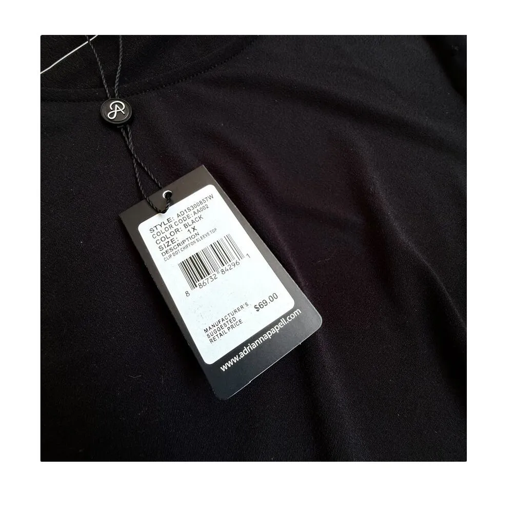 NEW Adrianna Papell BLACK BLOUSE Lace 3/4 Sleeves Women's 1X Stretch Top Shirt - Image 5