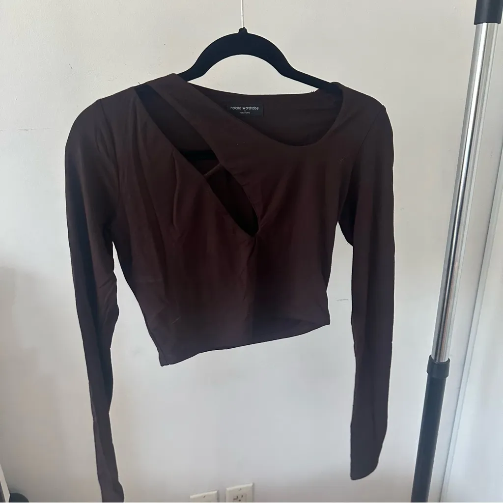 Brown Long Sleeve Cut out Top - Image 2