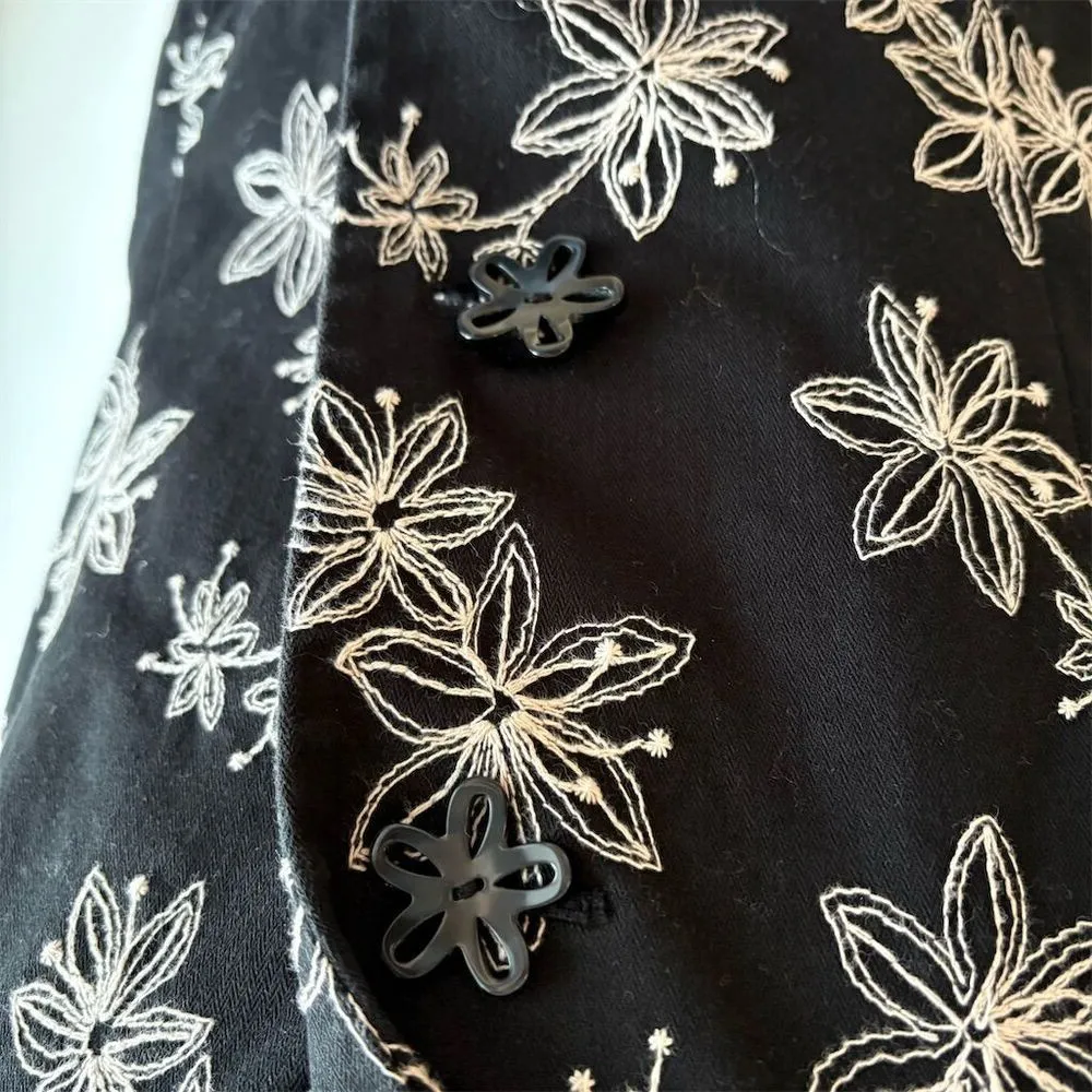 Judith Hart Women's Black Floral Cotton Embroidered Blazer Size 12 Short Sleeve Black - Image 2