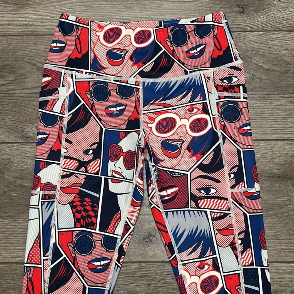 CVG Constantly Varied Gear Pop Art Side Pocket Training‎ Capri Leggings XS Red - Image 3