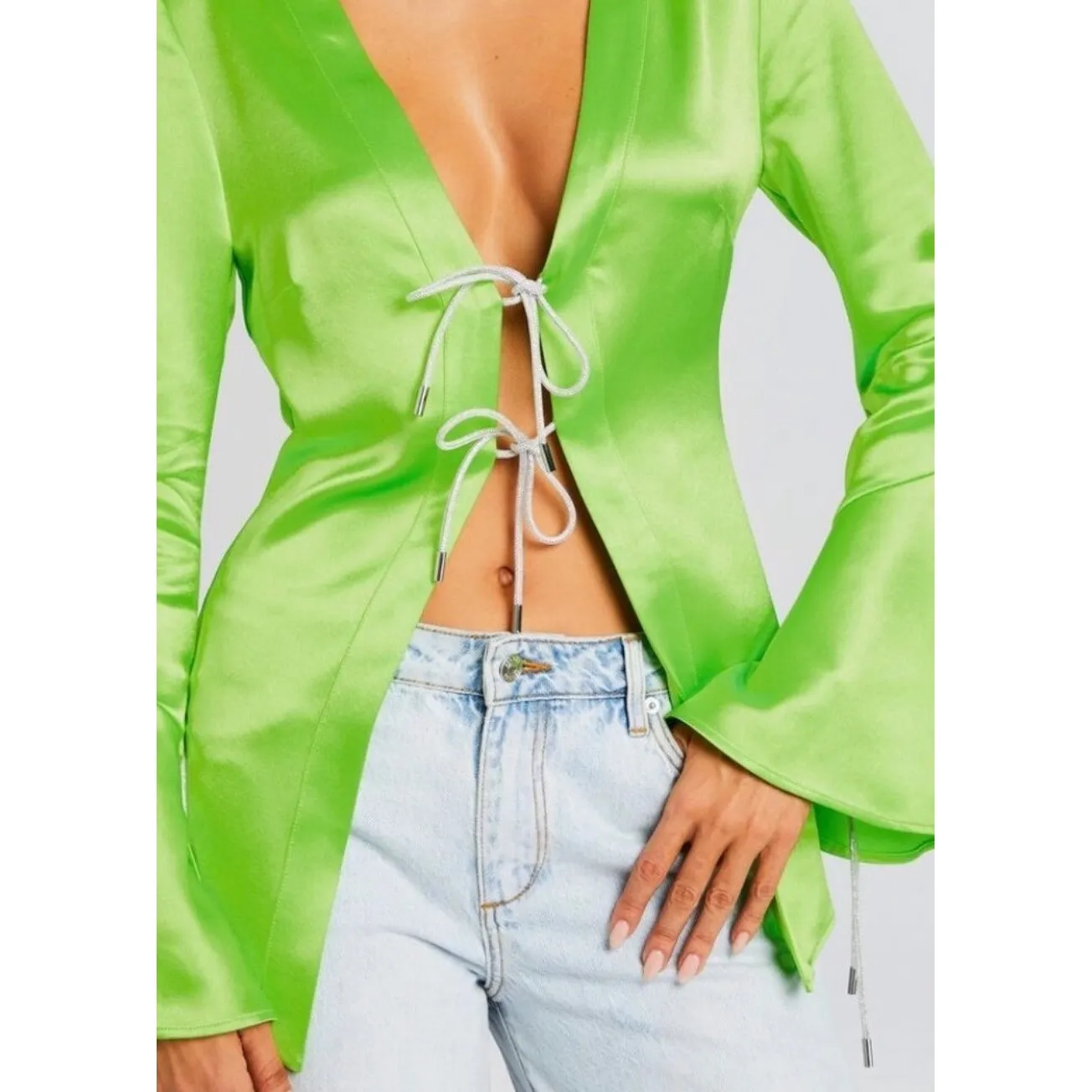 Retrofête Svea Fresh Lime Tie Front Bell Sleeve Blouse NWT XS Green - Image 2
