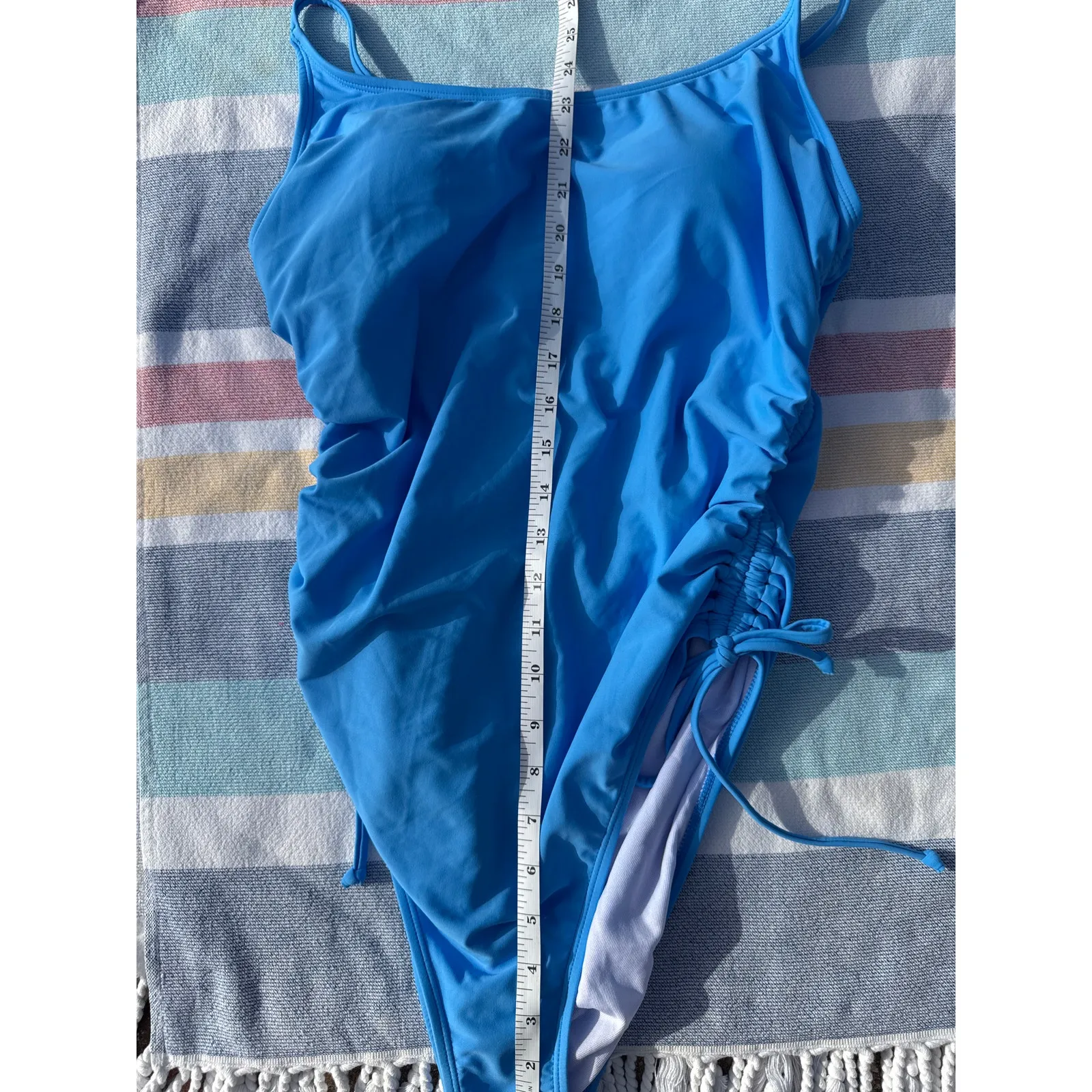 Aqua One Piece Swimsuit Size L NWOT Adjustable Straps Ruched Sides Lined Blue Size L - Image 4