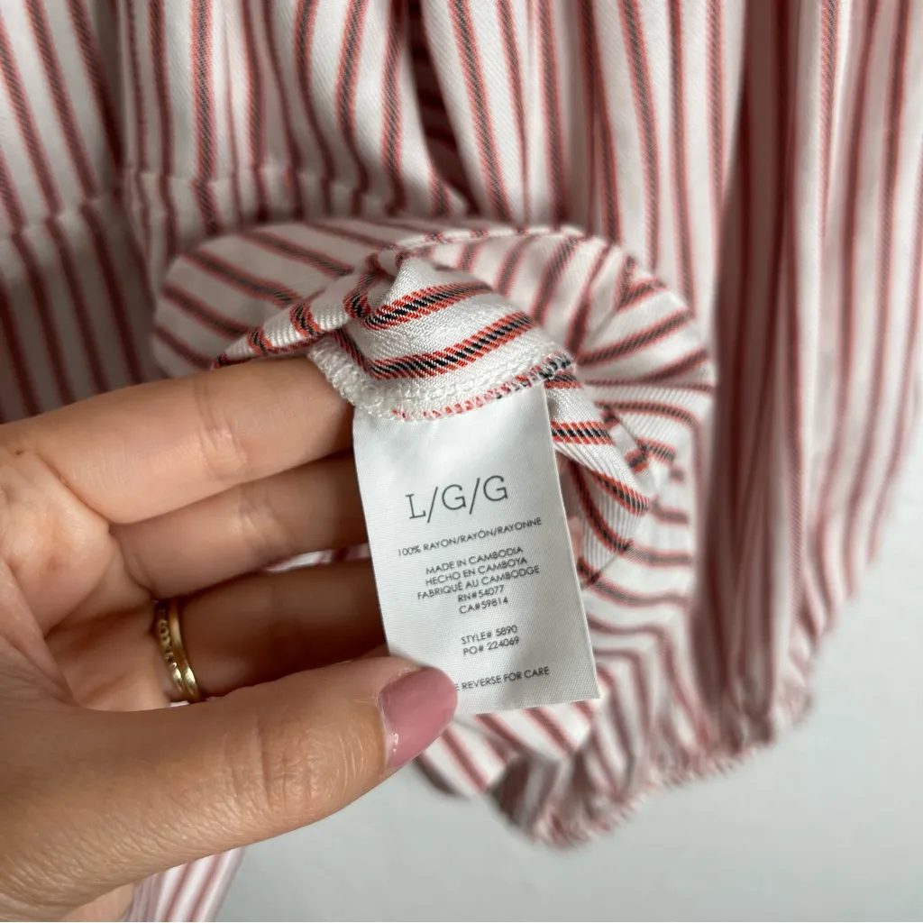 Cabi Carnival Red Striped Top Balloon Sleeve Button Front Blouse Large‎ - Image 4