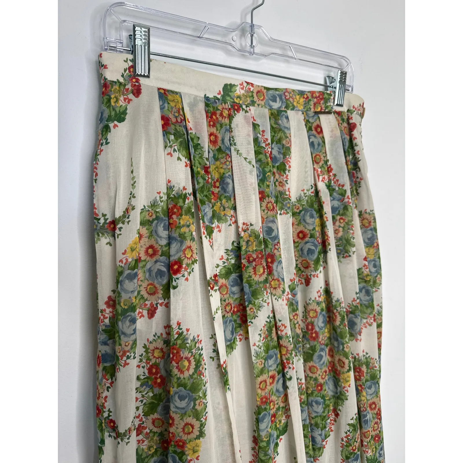 1980s Geiger Austria Floral Cotton Midi Skirt prairie folk retro Size 42 Medium White - Image 15
