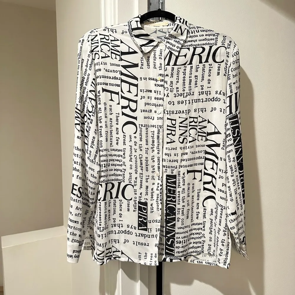 Newspaper All Over Print Long Sleeve Oversized Shirt Size US S (Asian size M) White - Image 5