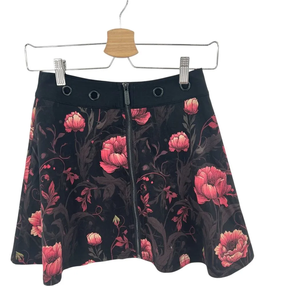 Killstar Cottage Chorus Skirt Cotton Black Pink Floral Print Mini‎ Goth Size XS - Image 2