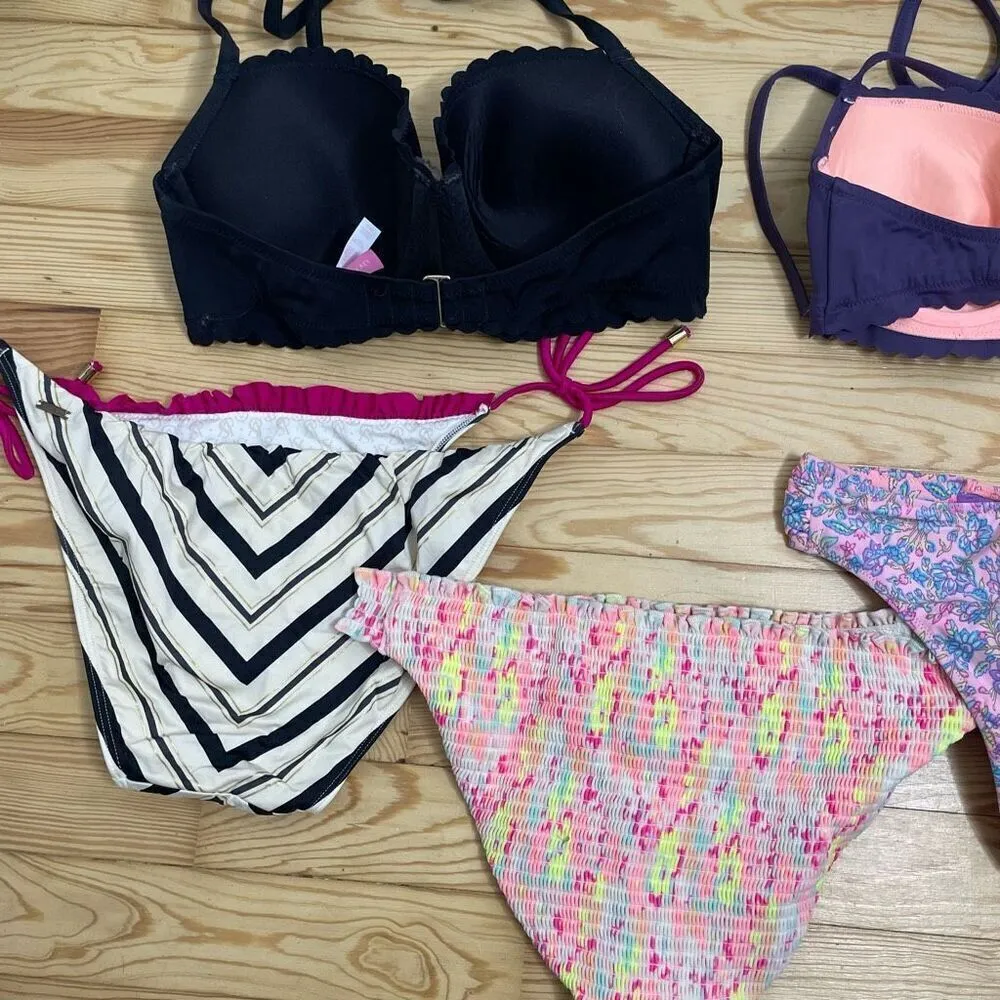 Victorias Secret Bikini Swimsuit Lot Tops Bottom 34D Medium M Large Print Halter - Image 6