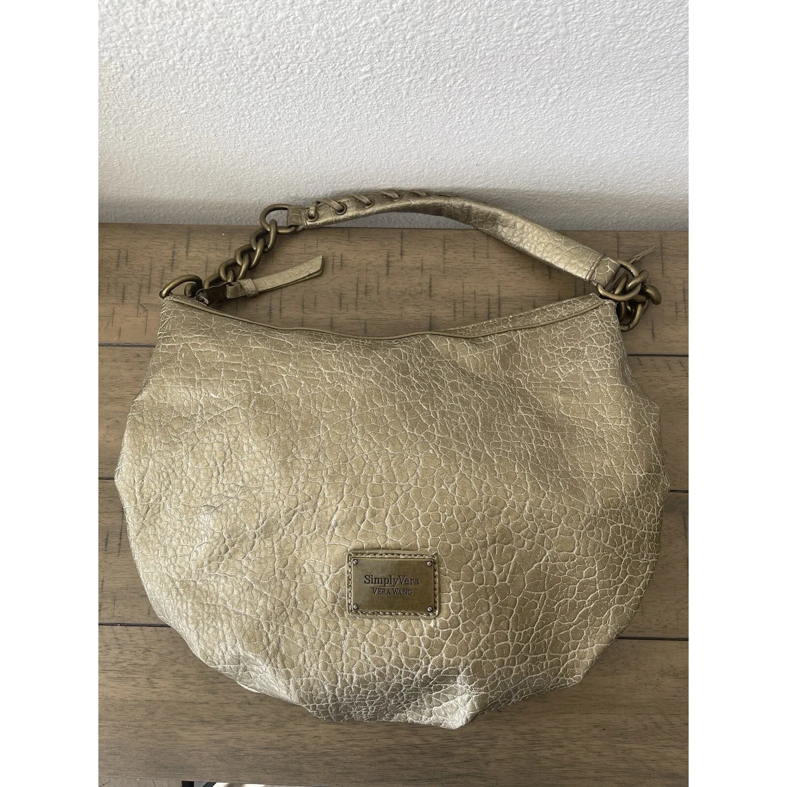 Simply Vera Vera Wang Hobo Slouch Shoulder‎ Purse In Gold - Image 3