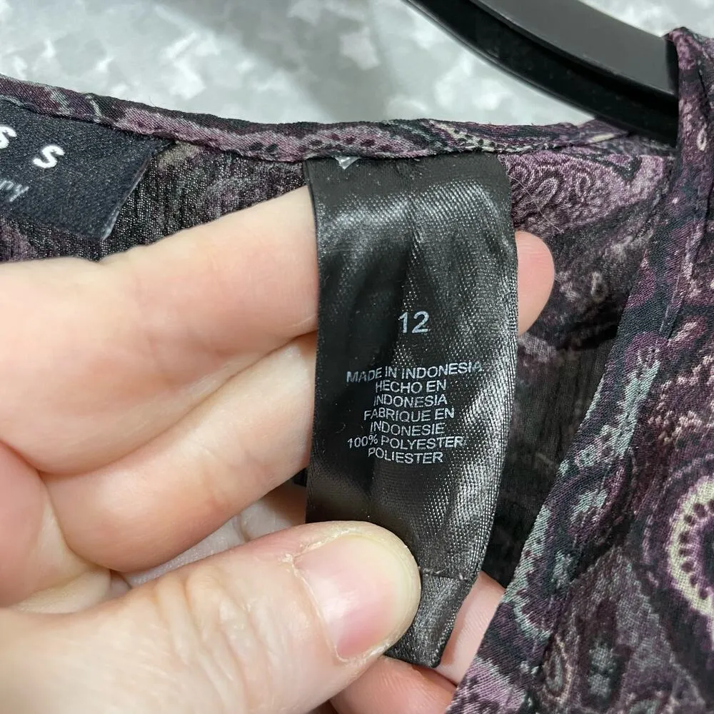 Axcess Purple Paisley Semi Sheer Ruffle Front Blouse - Image 6