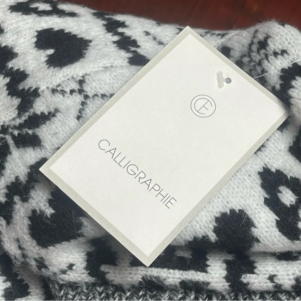 Anthropologie Calligraphie Après Ski Fair Isle Sweater Hearts Snowflakes NWT L Black Size L - Image 5