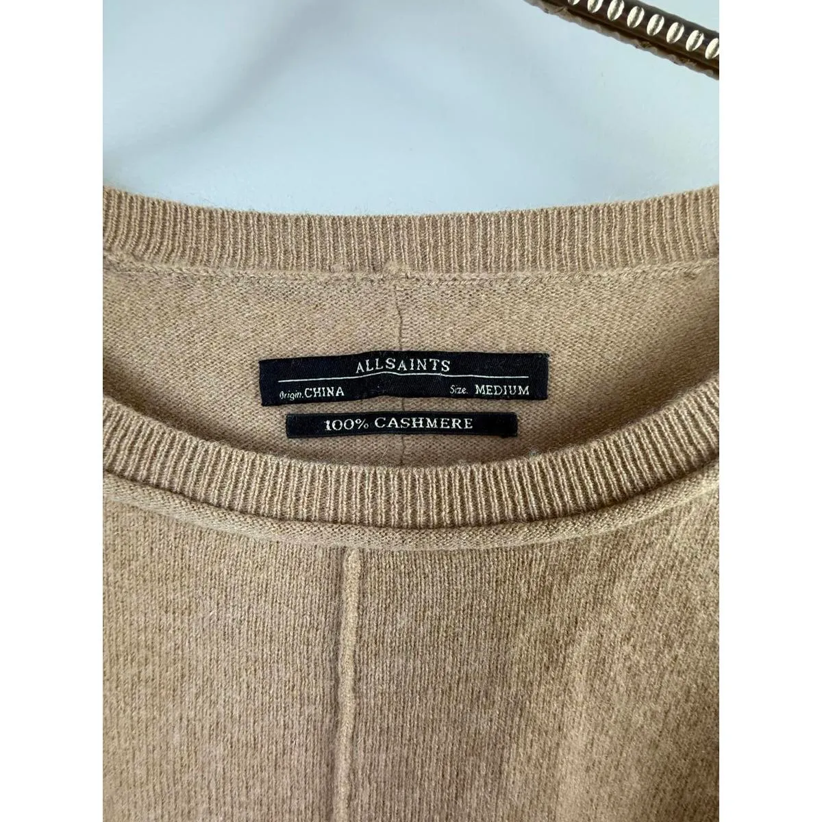 AllSaints 100% Cashmere Tan Relaxed Fit Sweater - Size - Medium - Image 4