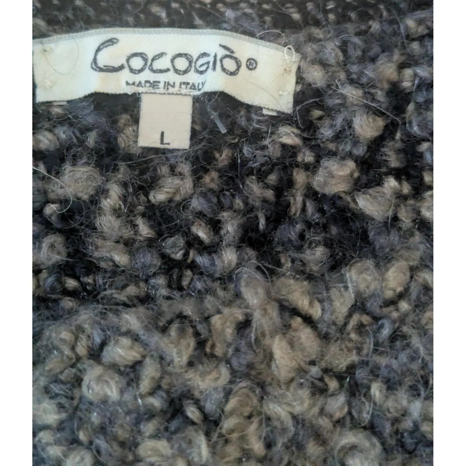 COCOGIO Italy Grey Bouclé Mohair Wool Blend Longline Open Vest Large Brown - Image 4