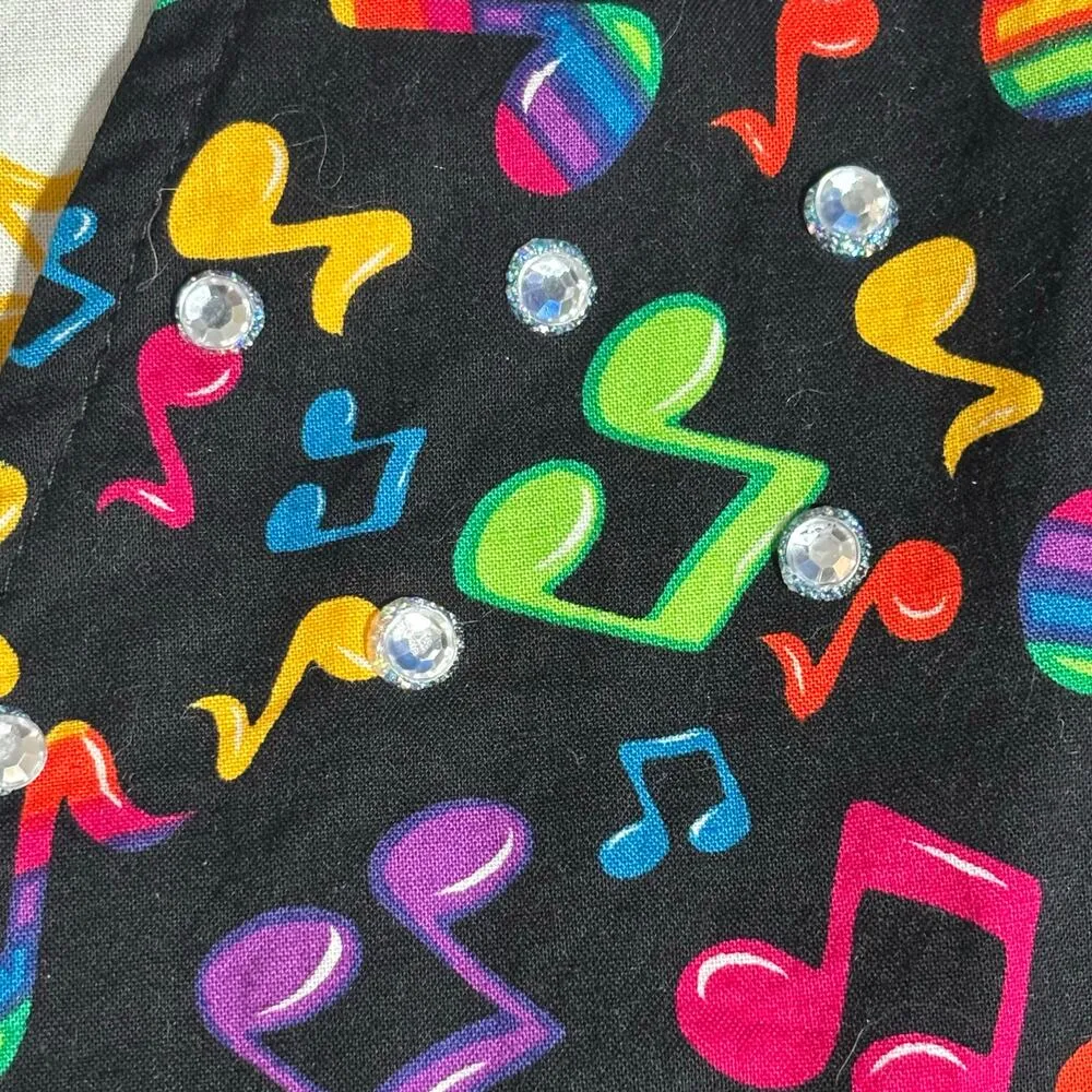 Vintage Handmade Reversible Rainbow Music Note Vest Black White Colorful Notes Size M - Image 6